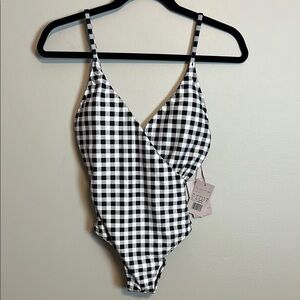 NWT Gottex Luma Black White Gray Checkered One Piece Swimsuit Sz US 8